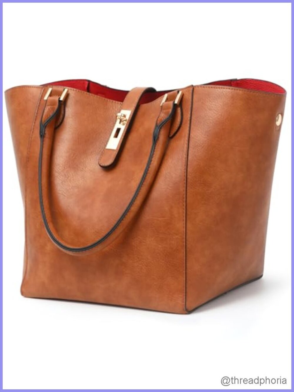 Large Work Tote Bag for Women, PU Leather Bucket Purse with Makeup Pouch